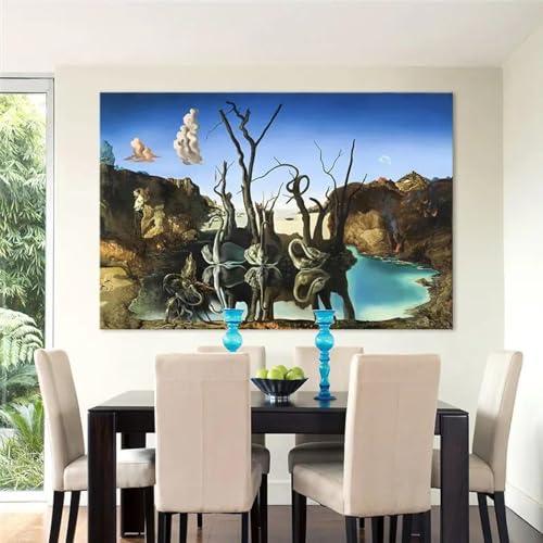 KQZVCU KQZVCU Salvador Dali Swans Reflecting Elephants Canvas Abstract Poster and Print Wall Art for Living Room Bedroom Decor 30x50cm Inner Frame