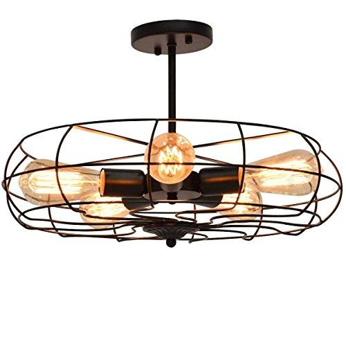 Tangkula Tangkula Semi Flush Mount Light Industrial Vintage Style Metal Hanging Flush Mount Lighting with Five Blubs Ceiling Light (Fan)
