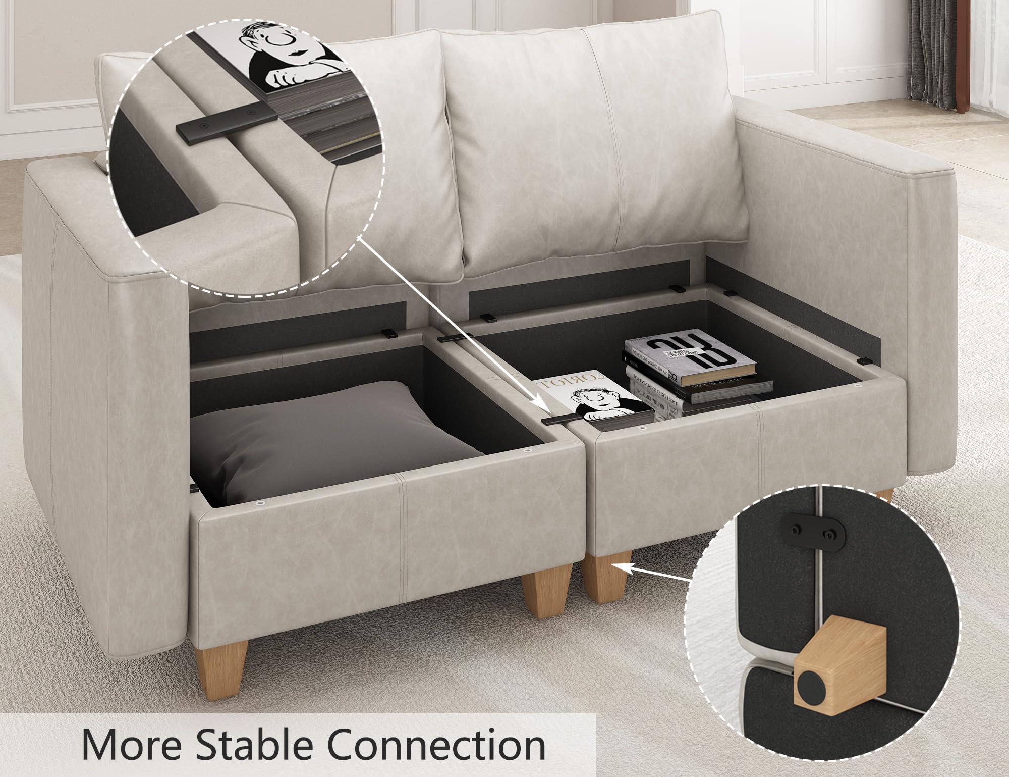 EASE MOOSE EASE MOOSE Modular Sectional Couch with Storage Seats, 4 Seat Faux Leather Convertible Modular Sofa Sectional Sofa Couch with Reversible Chaises for Small Spaces, Whitesand