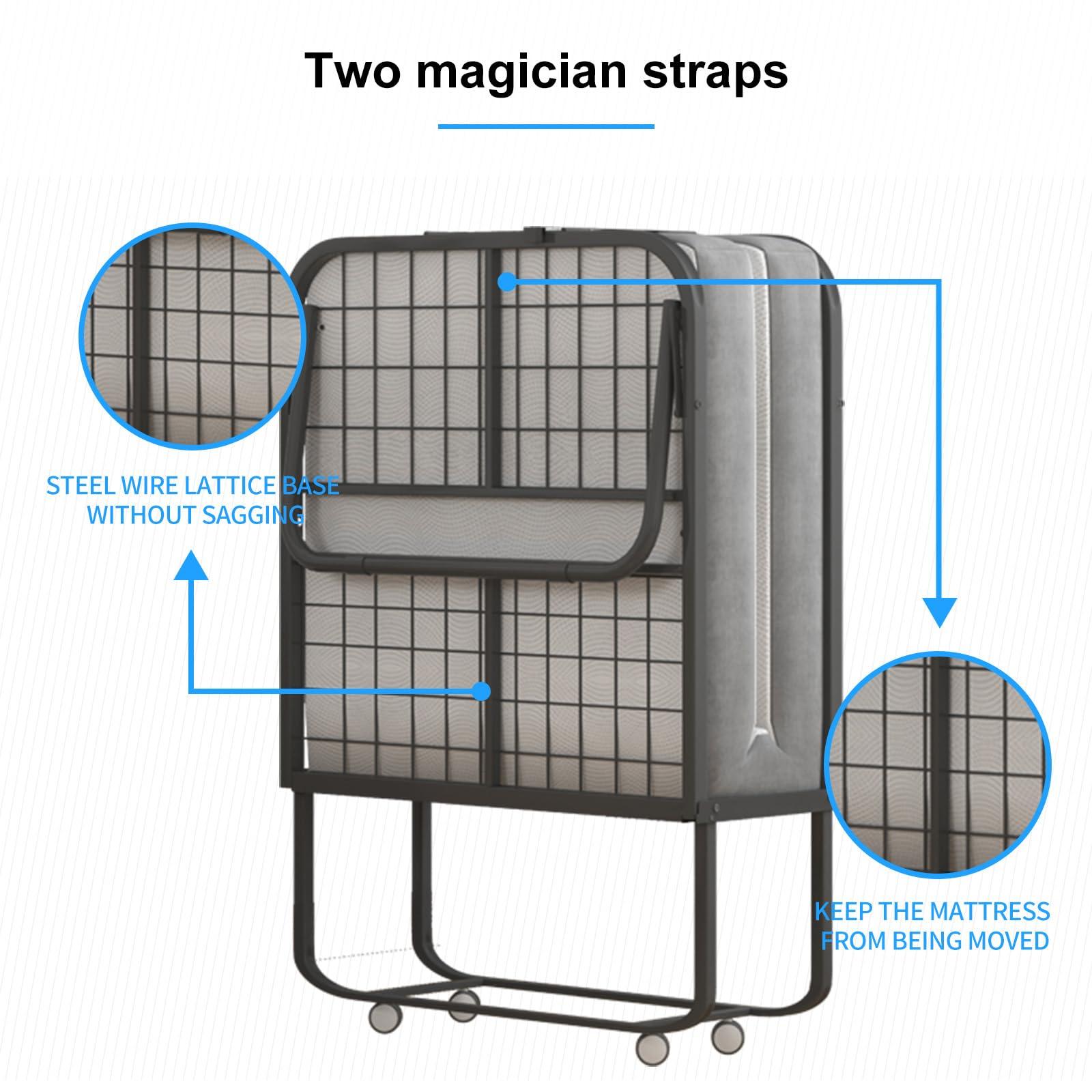 PUREMIND PUREMIND Folding Bed with Mattress for Adults, Portable Rollaway Guest Beds with 4\" Memory Foam Mattress & Metal Frame, Twin Size Foldable Bed Fold Away Bed Space Saving