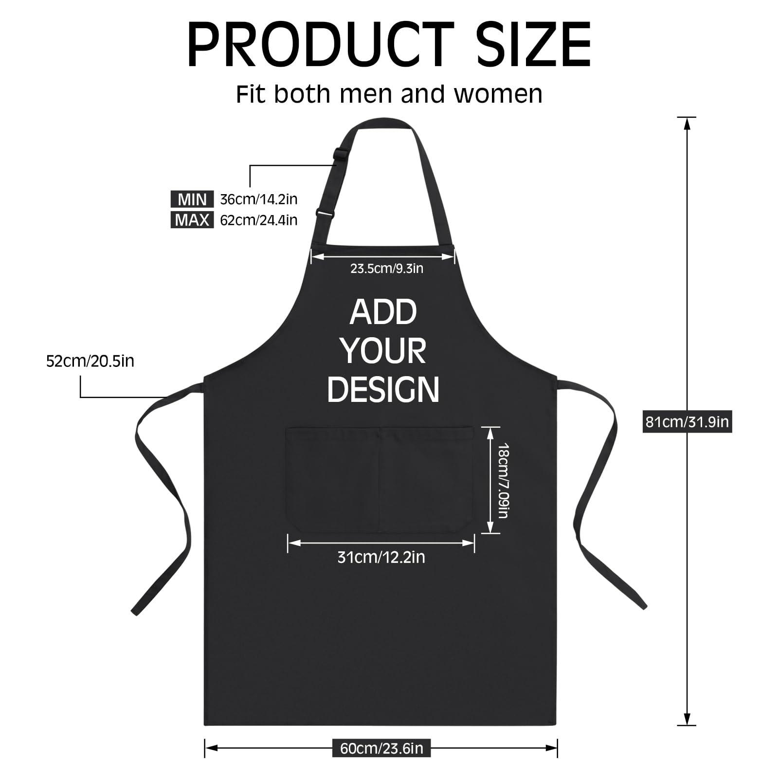 Angirlish Personalized Adult Aprons, Custom Name Photo Logo Aprons for Women and Men, Waterproof Cotton Chef Apron, Adjustable Bib with 2 Pockets (Add Your Own Design, Black)