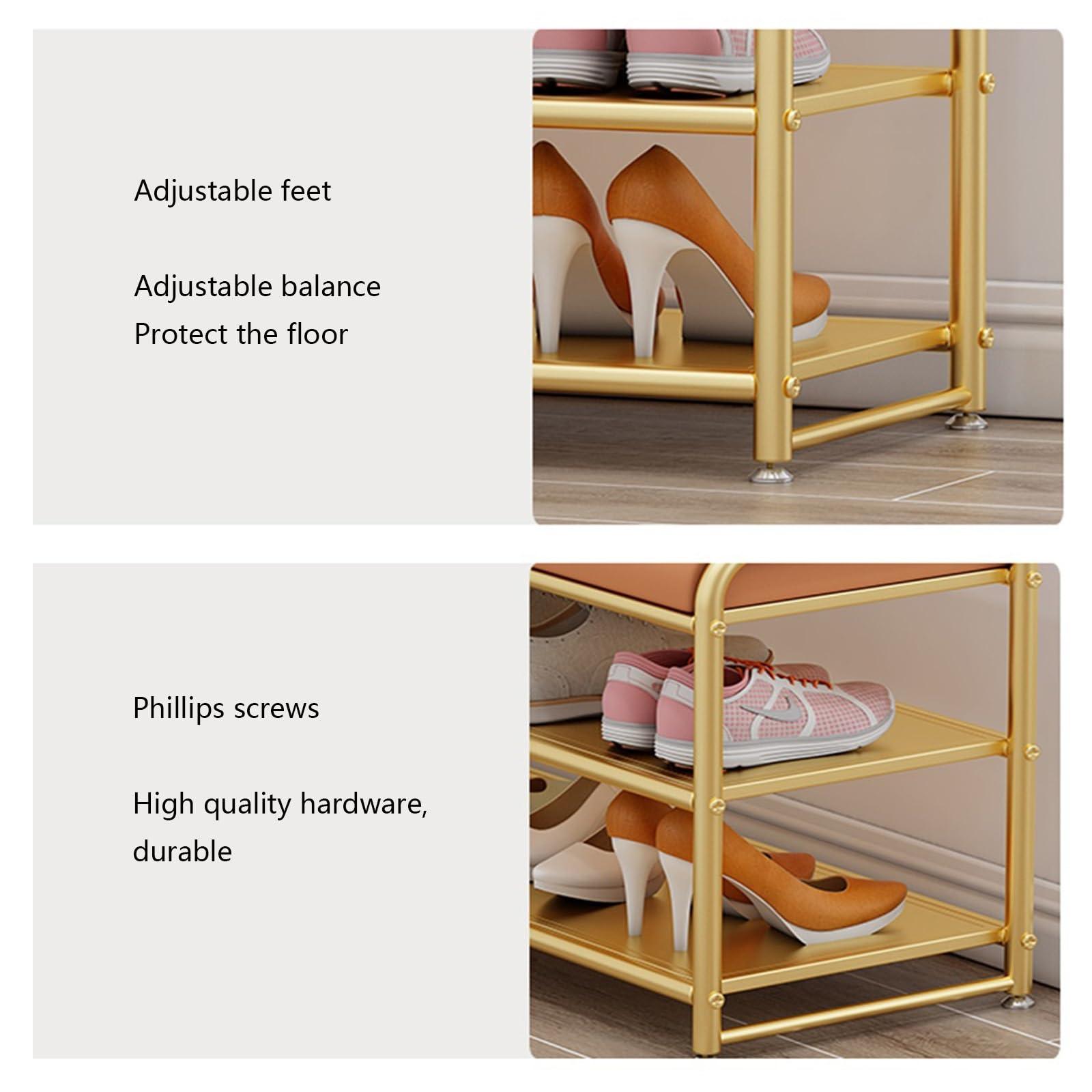 GRFIT shoe bench entryway Shoe Entryway Bench, Shoe Storage Bench with Cushion, Organizer with 2 Tier Storage Simple Style Good Load Bearing, Ideal for Entryway Hallway Living Room shoes bench ( Color : Whi