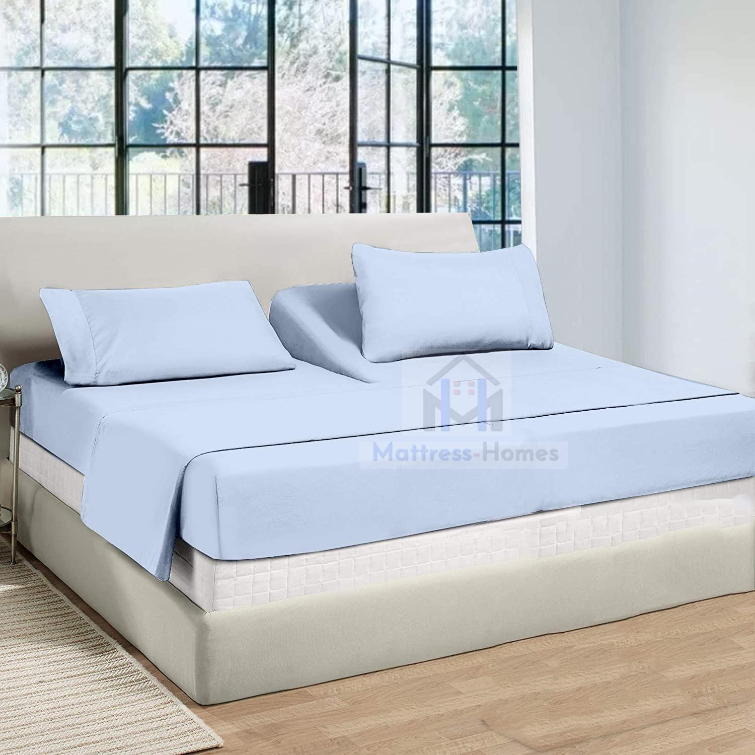 Mattress-Homes Mattress-Homes Top Split King Sheets Sets for Adjustable Bed Half Split Sheets 400 Tc Sheets 100% Cotton 34 Split Top Queen Size Sheet (Top Split Fitted Sheet) Light Blue