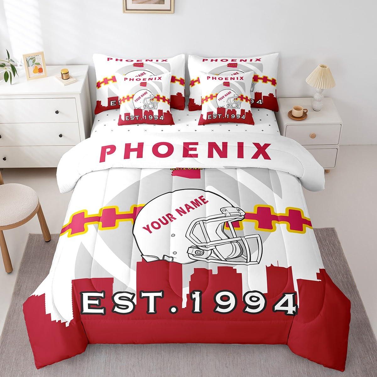 Erosebridal Erosebridal 7 Pcs Comforter Set Full Size,Customized Kids Football Bed in a Bag with Flat Sheet and Fitted Sheet for Kids and Adults,Football City Bedding Set with Pillowcase and Sham(Phoenix)