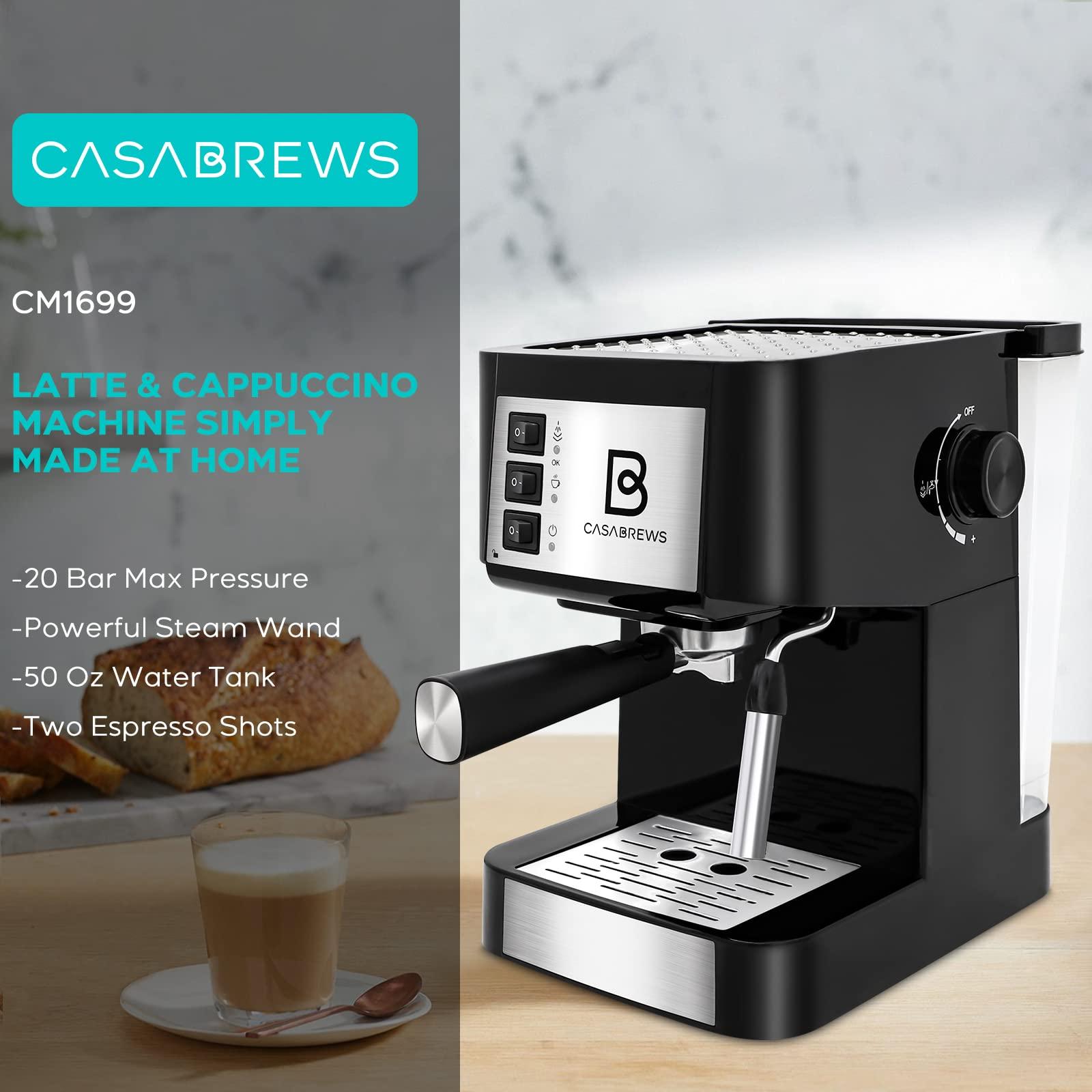 CASABREWS Casabrews Espresso Coffee Machine with Milk Frother Wand and Detachable Water Tank for Barista Use and Cafe Products, Black/Silver