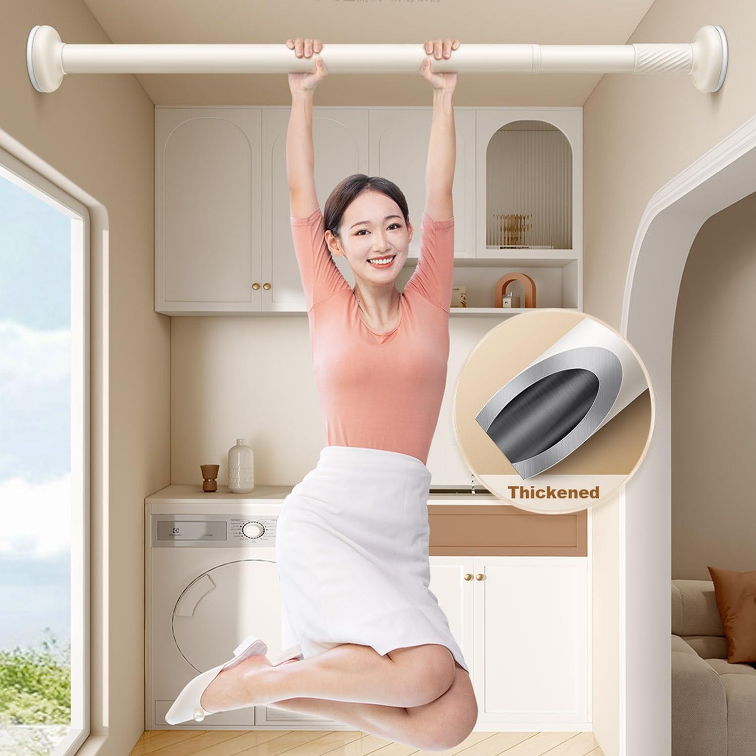 Liligic Shower Curtain Rod 28-192 inch Adjustable Tension Curtain Rod No Drilling Telescoping Rod, Diameter 1inch, for Bathroom Windows Closet Rods, No Rust(Cream,240-310cm(95-122in))