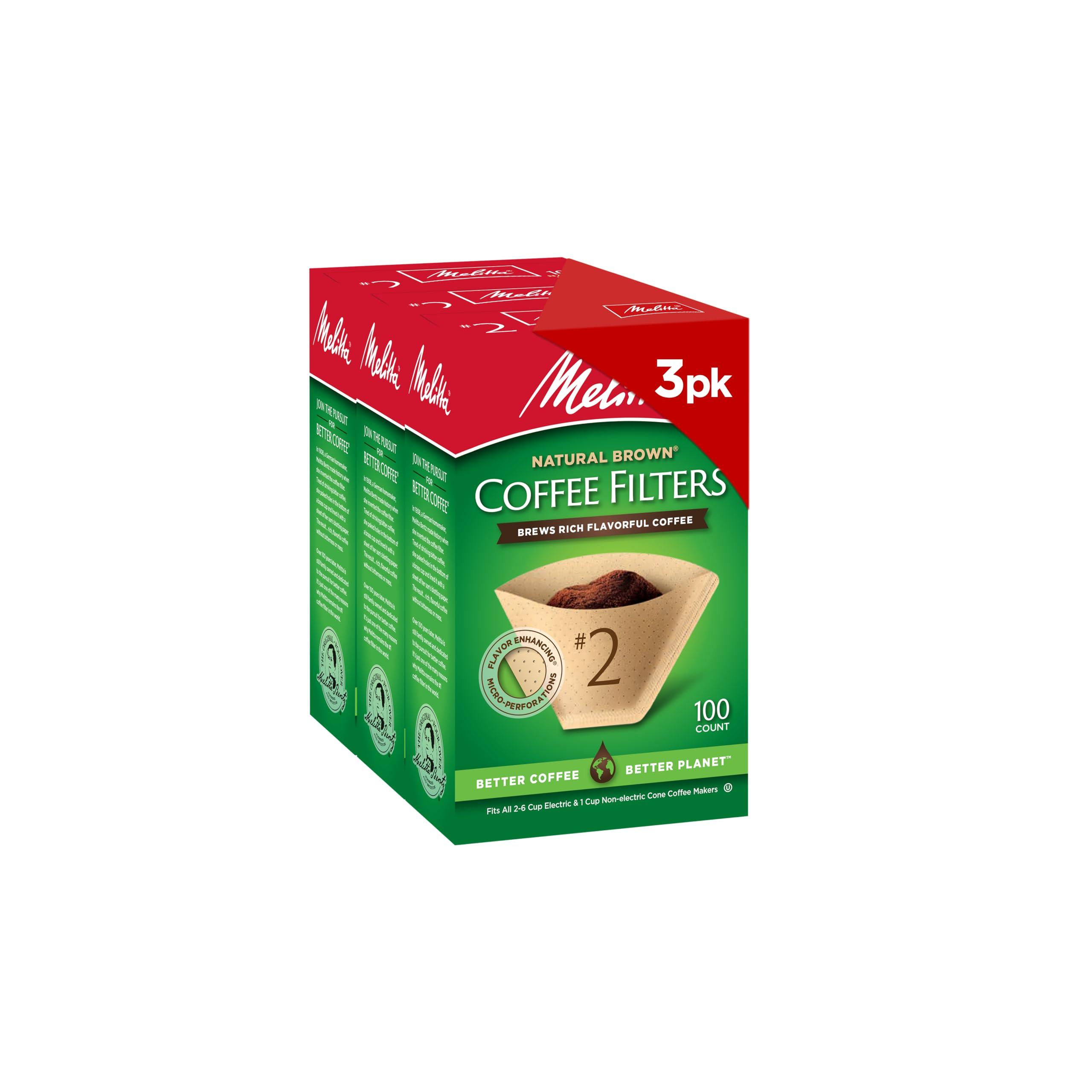 Melitta Melitta 2 Cone Coffee Filters, Unbleached Natural Brown, 100 Count (Pack of 3) 300 Total Filters Count - Packaging May Vary