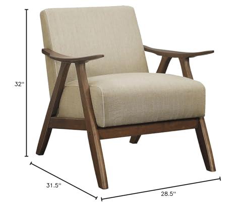 KJGJ KJGJ Retro Mid Century Accent Chair with Cushion Modern Armchair Side Chair Upholstered Lounge Chair with Walnut Finish Solid Wood Perfect for Bedroom Living Room (Light Brown)