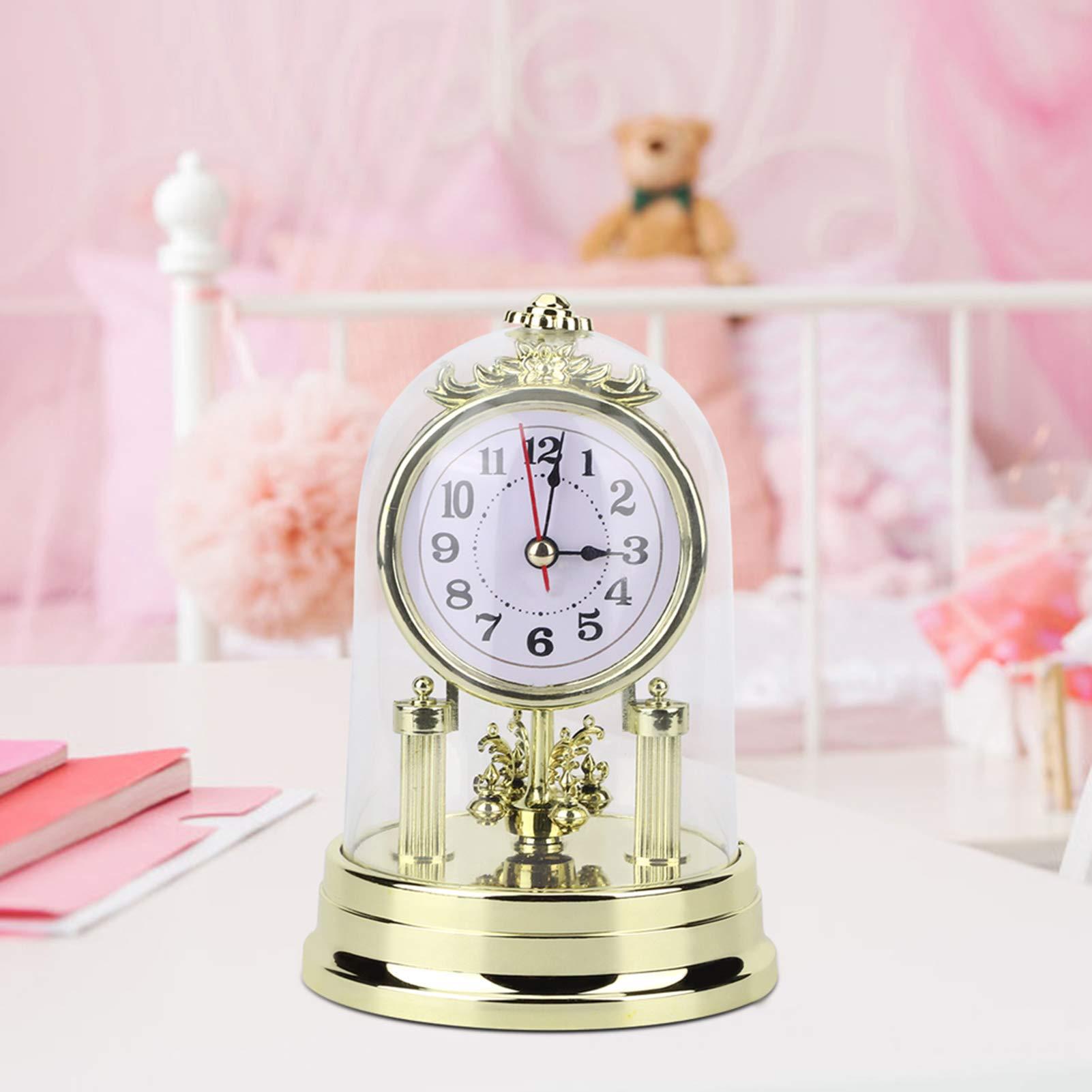 Honio Honio Clock Retro Glass Desk Clock Antique Room for Mute Retro Cover Stand Retro Decorated Table Clock Sundial Clocks (Gold)