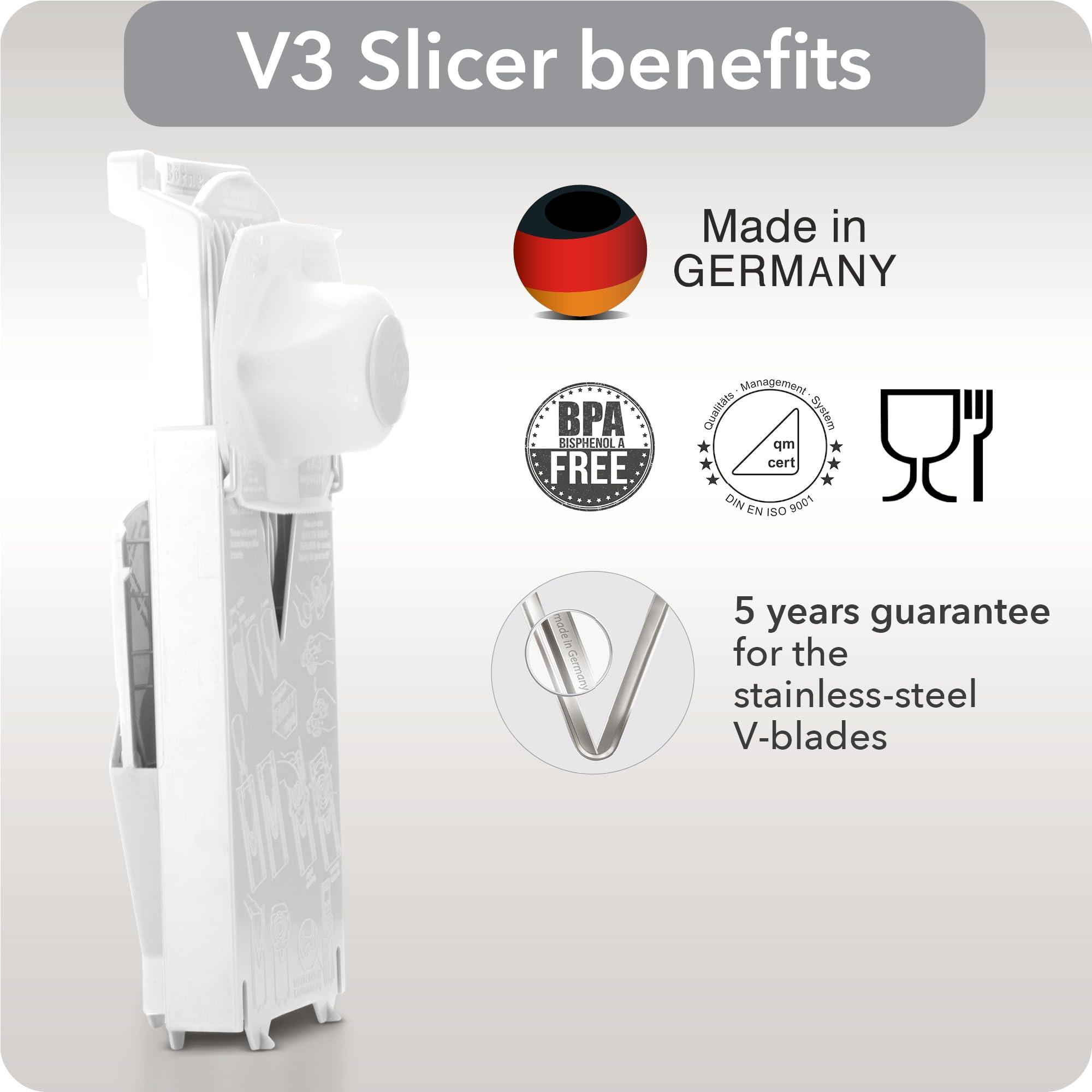 Swissmar Brner V3 TrendLine Mandoline Starter Set (6 pcs.) Vegetable Slicer (V-Slicer) + Safety Guard + Inserts + Collection Tray + Multibox Kitchen Slicer Set (White)