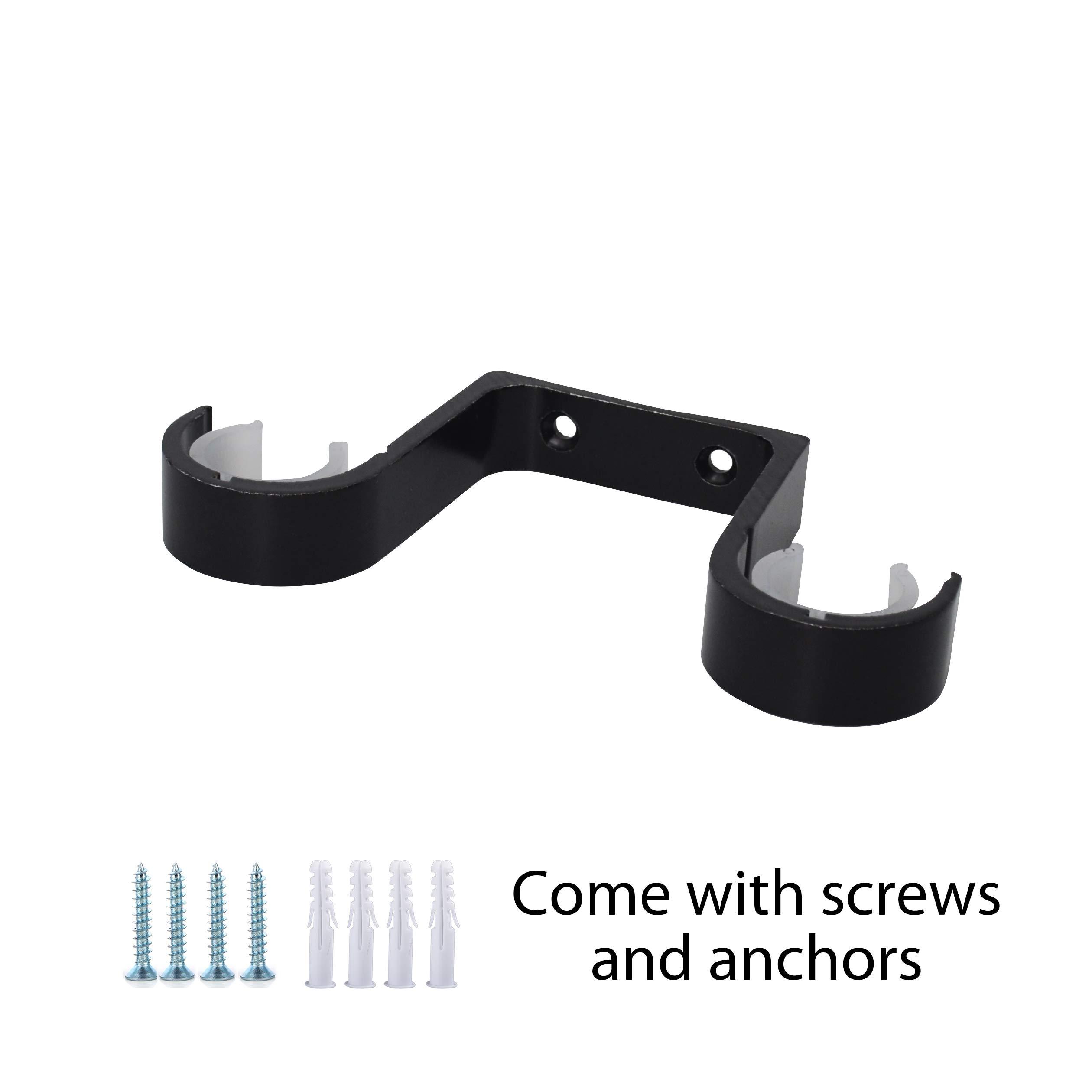 AddGrace Curtain Rod Brackets 4 Pcs - Aluminum Alloy Ceiling Mounted Double Curtain Rod Brackets Black