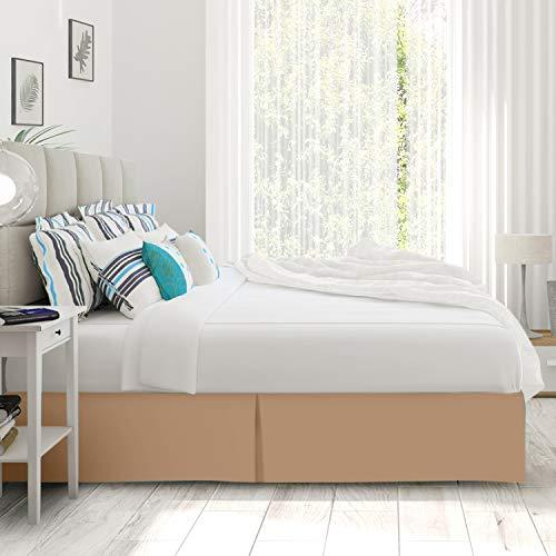 Glamour Bedding Super Soft Tailored Box Pleated Light Brown Bed Skirt 16'' Drop 78 x 80Inches Egyptian Cotton 800 TC Hotel Quality Split Corner King Bed Skirt Wrinkle & Fade Resistant Bed Cover Skirt