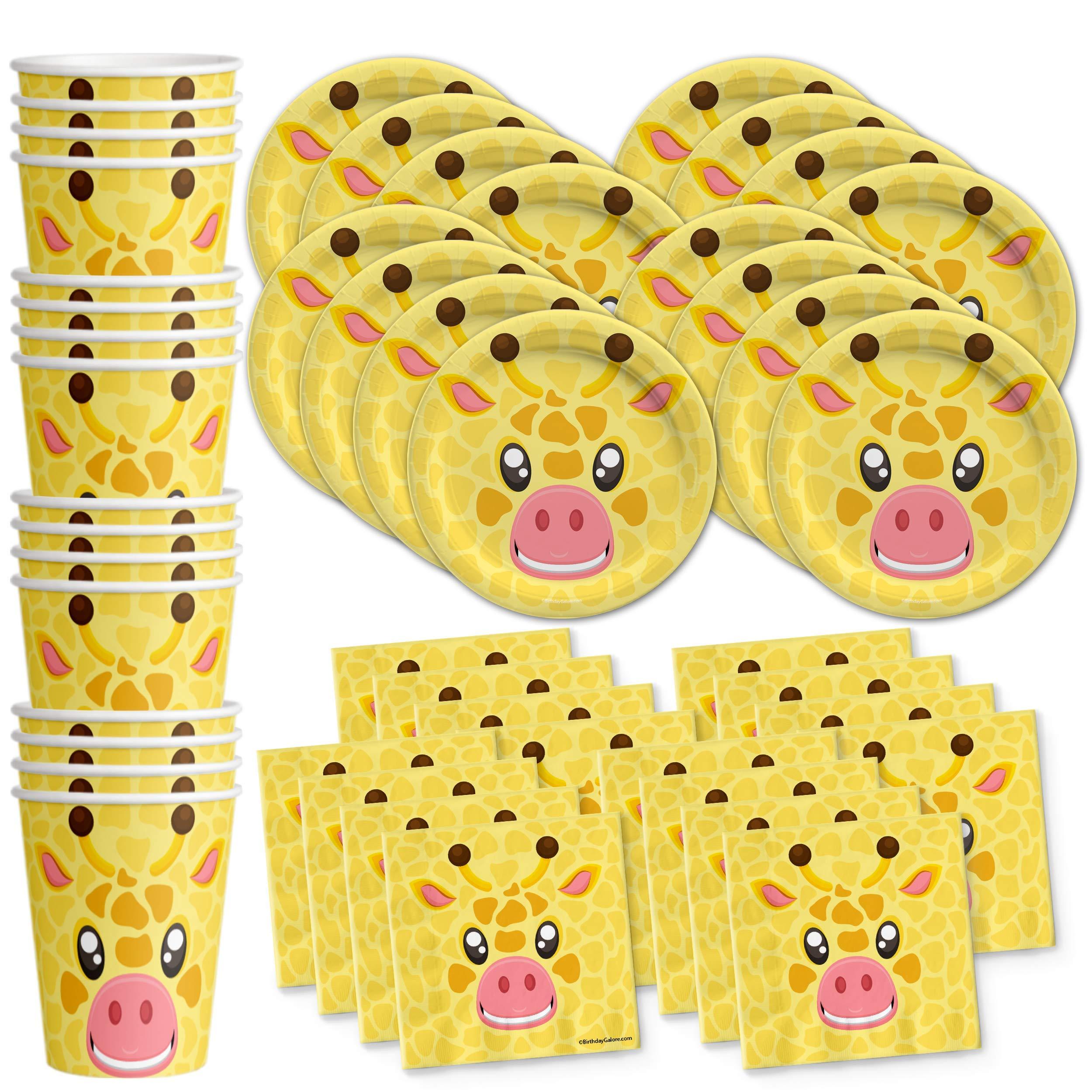 Birthday Galore Giraffe Birthday Party Supplies - Jungle Animal Party Supplies - Zoo Animal Party Supplies - Giraffe Themed Party Supplies | Tableware Set Includes Plates, Napkins and Cups | Kit for 16 Set