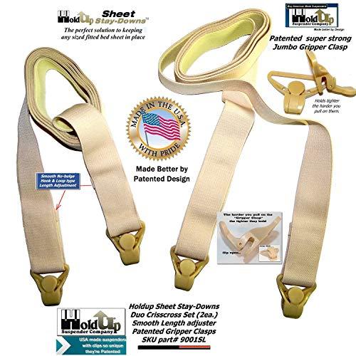 Hold-Up Suspender Co. Hold-Up Brand Crisscross Fitted Sheet Strap Stay-Downs with US Patented Gripper Clasps