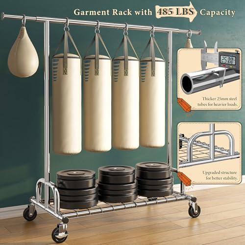Raybee Raybee Heavy Duty Clothes Rack, Clothing Rack Load 485 LBS, Metal Garment Rack, Rolling Clothes Racks for Hanging Clothes, Portable Clothes Rack with Sturdy Wheels