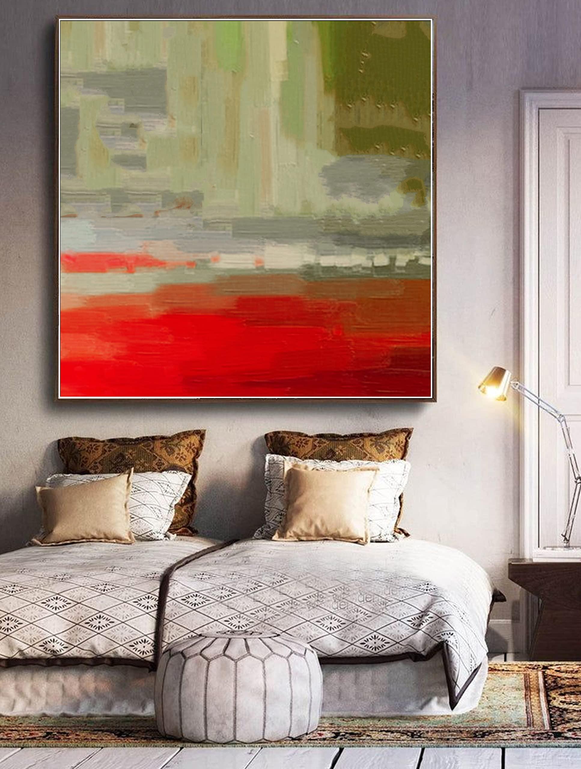 Generic Large 3D Red Texture Abstract Painting, Original Red Abstract Wall Art, Landscape Abstract Painting, White Texture Painting Living Room Art 32x32 inches