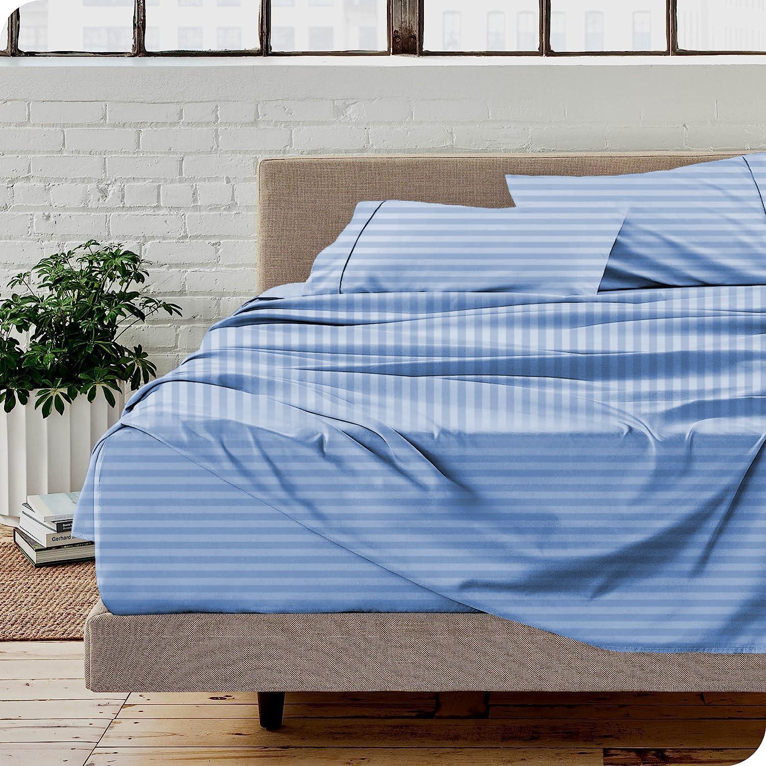 SL SUPREME LINEN SL SUPREME LINEN Luxury 4 Piece 800 Thread Count 100% Egyptian Cotton Sheets 18\" Inch Deep Pocket Breathable & Cooling Bedsheet Hotel Quality Luxury California King Size - Light Blue Stripe