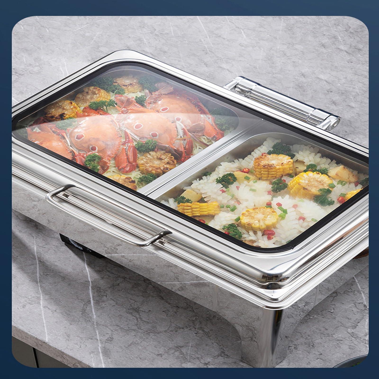 YOtat Chafing Dish Buffet Set,Stainless Steel Catering Serve Chafer,Restaurant Food Warmer, Rectangular Buffet Stove Food Pans and Foldable Frame for Party (A Double Grid)
