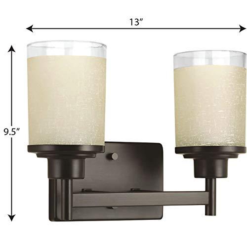Progress Lighting Progress Lighting Alexa Collection 2-Light Etched Umber Linen with Clear Edge Glass Modern Bath Vanity Light Antique Bronze