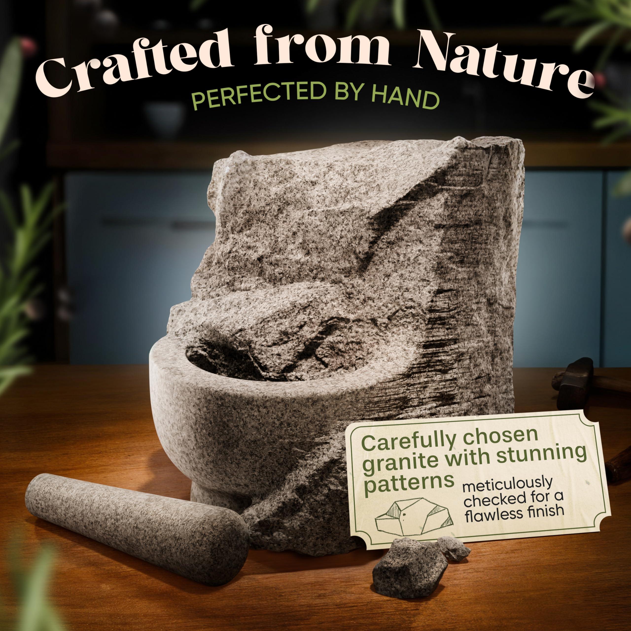 ChefSofi ChefSofi Mortar and Pestle Set - 6 Inch - 2 Cup Capacity - Unpolished Heavy Granite for Enhanced Performance and Organic Appearance - Included: Anti-Scratch Protector