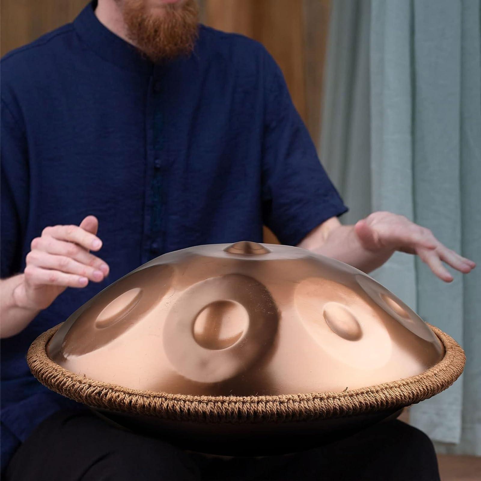 YUZDNM 432 Hz Handpan Steel Drum, 9/10/12/14 Notes 22 Inch \'\'Gold Performer\'\' In D Minor, Golden Handpan Drum Percussion, With Soft Handpan Case, Durable Handpan Stand And Dust-Free Cloth(Gold,9Notes)