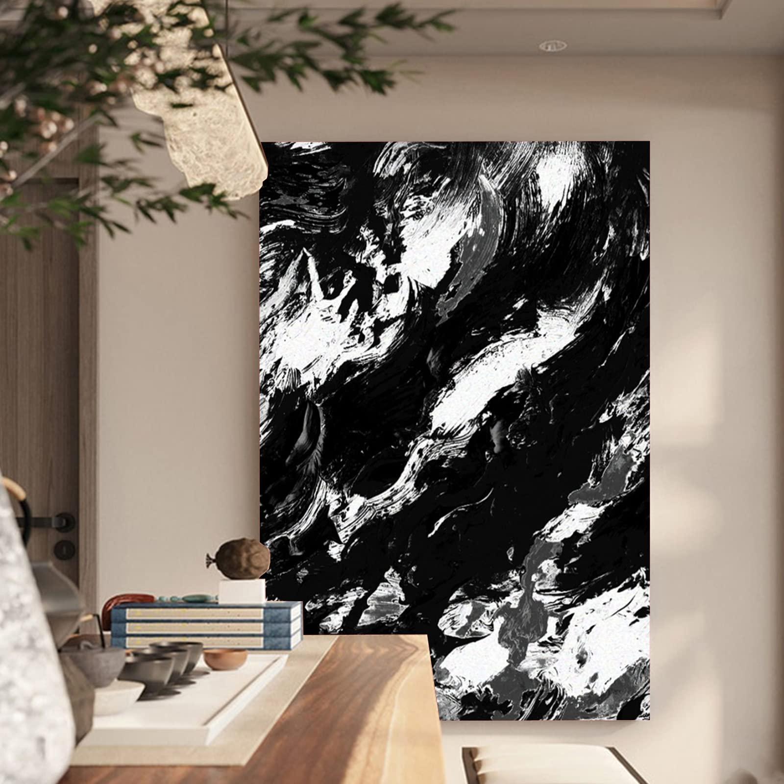 KSALPCH 100% Hand-Painted Original Paintings Original Black And White Oil Painting Art Wall Art Acrylic Painting on Canvas Canvas Original Modern (137X183CM)54X72 inches Unstretched