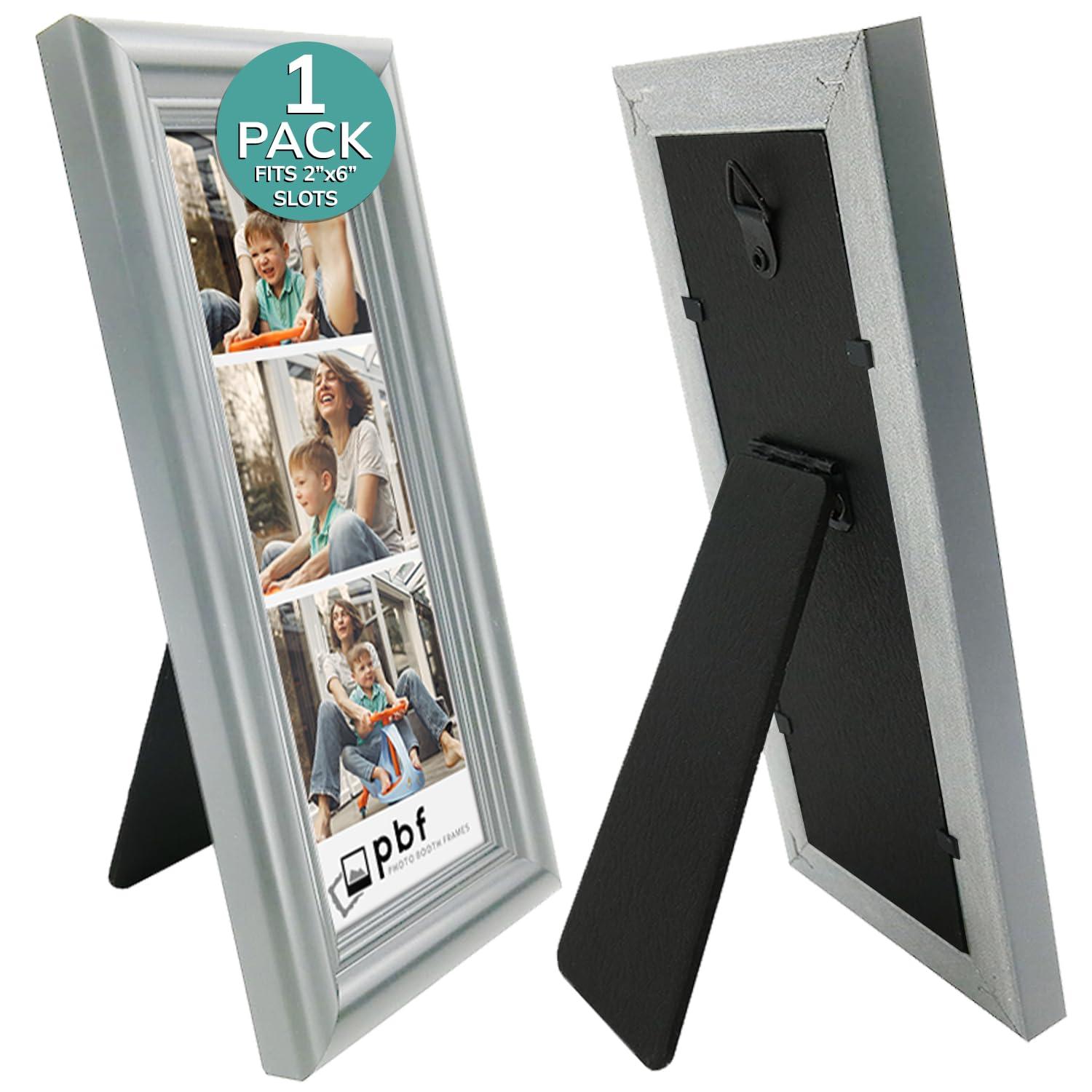 pbf PHOTO BOOTH FRAMES pbf PHOTO BOOTH FRAMES 2x6 Photo Strip Frame | 2 x 6 Photo Booth Strip Frame with Stand | Picture Frame for Photo Booth Strip | Premium Designer Photobooth Frame (Silver)