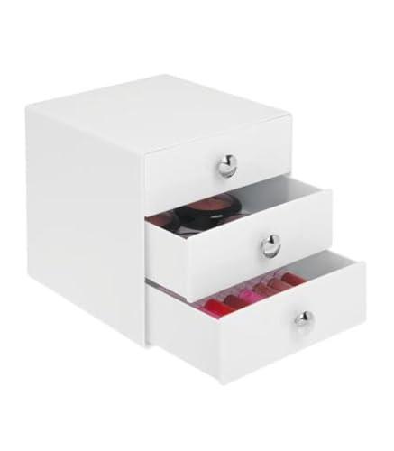 iDesign iDesign 3-Drawer Plastic Vanity Organizer, Compact Storage Organization Drawers Set for Cosmetics, Dental Supplies, Hair Care, Bathroom, Dorm, Desk, Countertop, Office, 6.5" x 6.5" x 6.5", White