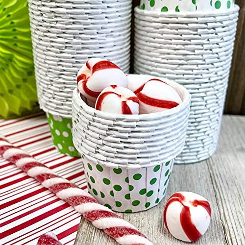 Outside the Box Papers Candy Nut Christmas Paper Cups - 48 MINI Baking Paper Treat Cups - Green and White Dot - 2 x 1.5 Inches - 48 Pack