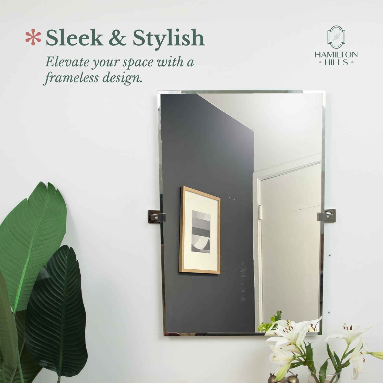 Hamilton Hills Hamilton Hills Large Squared Modern Pivot Rectangle Mirror with Polished Chrome Wall Anchors | Silver Backed Adjustable Moving & Tilting Wall Mirror | 20" x 30" Inches