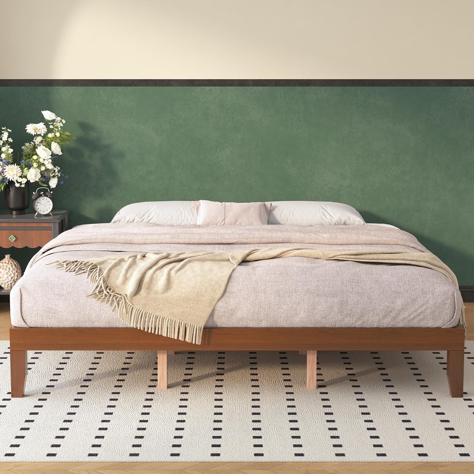 Natulliy Natulliy King Bed Frames,Wood Platforms Bed with Wooden Slats Support,No Box Spring Needed,Easy Assembly,King,Pine