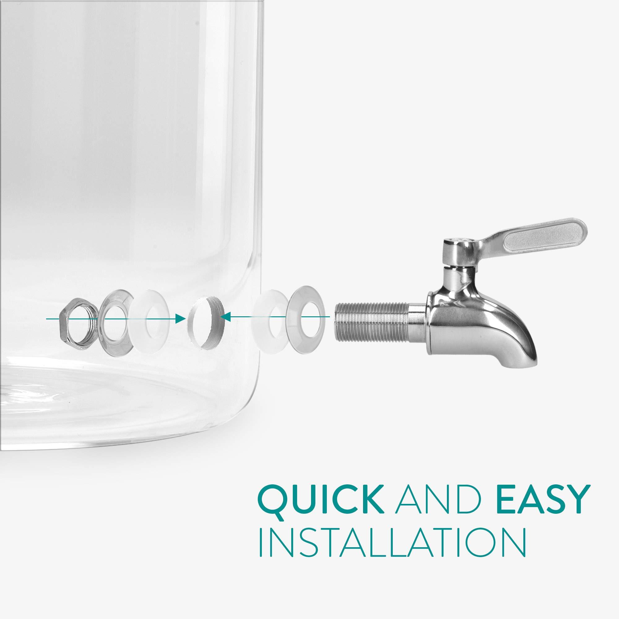 Navaris Navaris Beverage Dispenser with Stand - 1.3 Gallon (5L) Glass Drink Dispenser with Stainless Steel Spigot - Drinks Water Parties - White Beech Wood