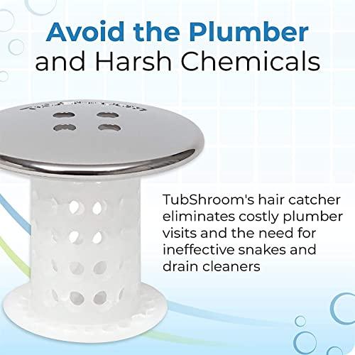 TubShroom TubShroom Tub Drain Hair Catcher, Chrome for Bathroom Drains, Fits 1.5 1.75 Bathtub and Shower Drains, White