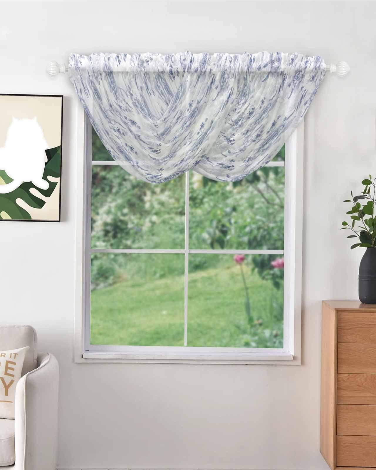 TocaHome TocaHome Swag Curtains Waterfall Valances for Windows, Spring Flower Roses Plant Valance for Living Room, Blue Background Window Scarf Curtain for Bathroom/Kitchen, 38.5x47.2 Inch
