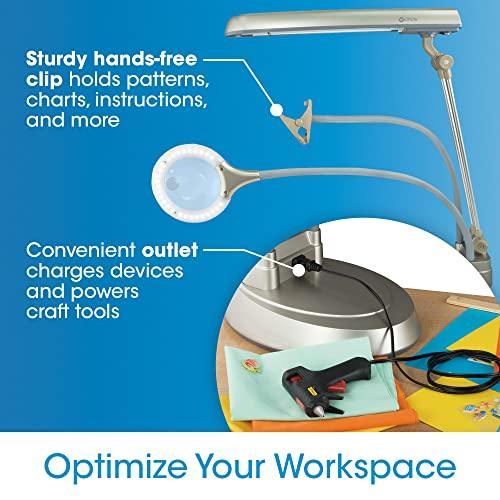 OttLite OttLite Ultimate 3-in-1 Craft Lamp, (Floor, Table and Clamp-On Lamp) 24w Energy Efficient Light Bulb for Bright Natural Daylight - Built-in Outlet, Adjustable Neck, 2X Magnifier & Versatile Height