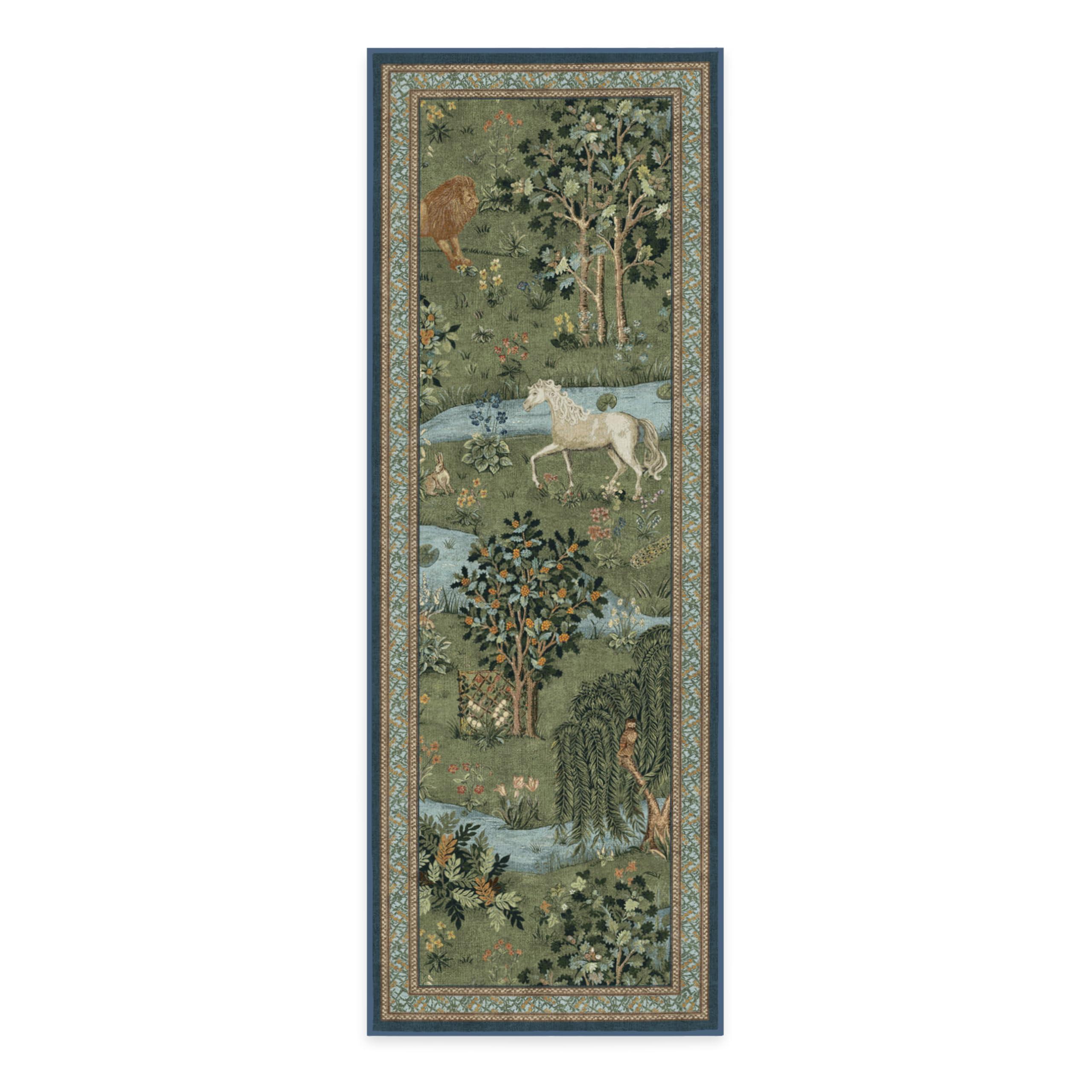 RUGGABLE RUGGABLE x Morris & Co Washable 2x7 Runner Rug, Owl & Willow Green, Premium Rugs for Hallway, Kitchen, Entryway, Living Room, Bedroom, Office with Gripper Non Slip Pad