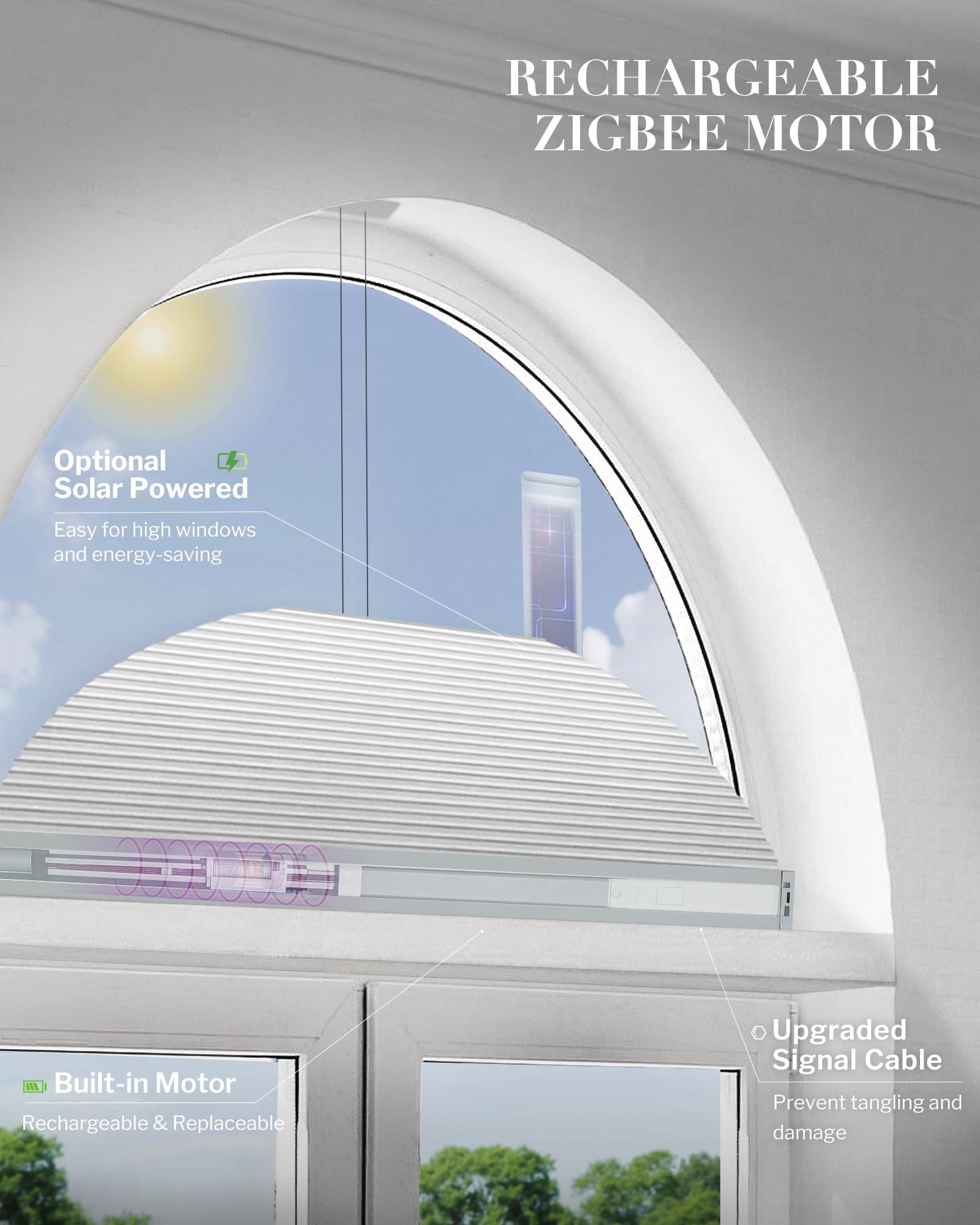 Graywind Graywind Smart Arched Blinds Compatible with Alexa Google Motorized Perfect Arch Shades Solar Powered, Customized for Odd-Shaped Window (Blackout Burlywood)