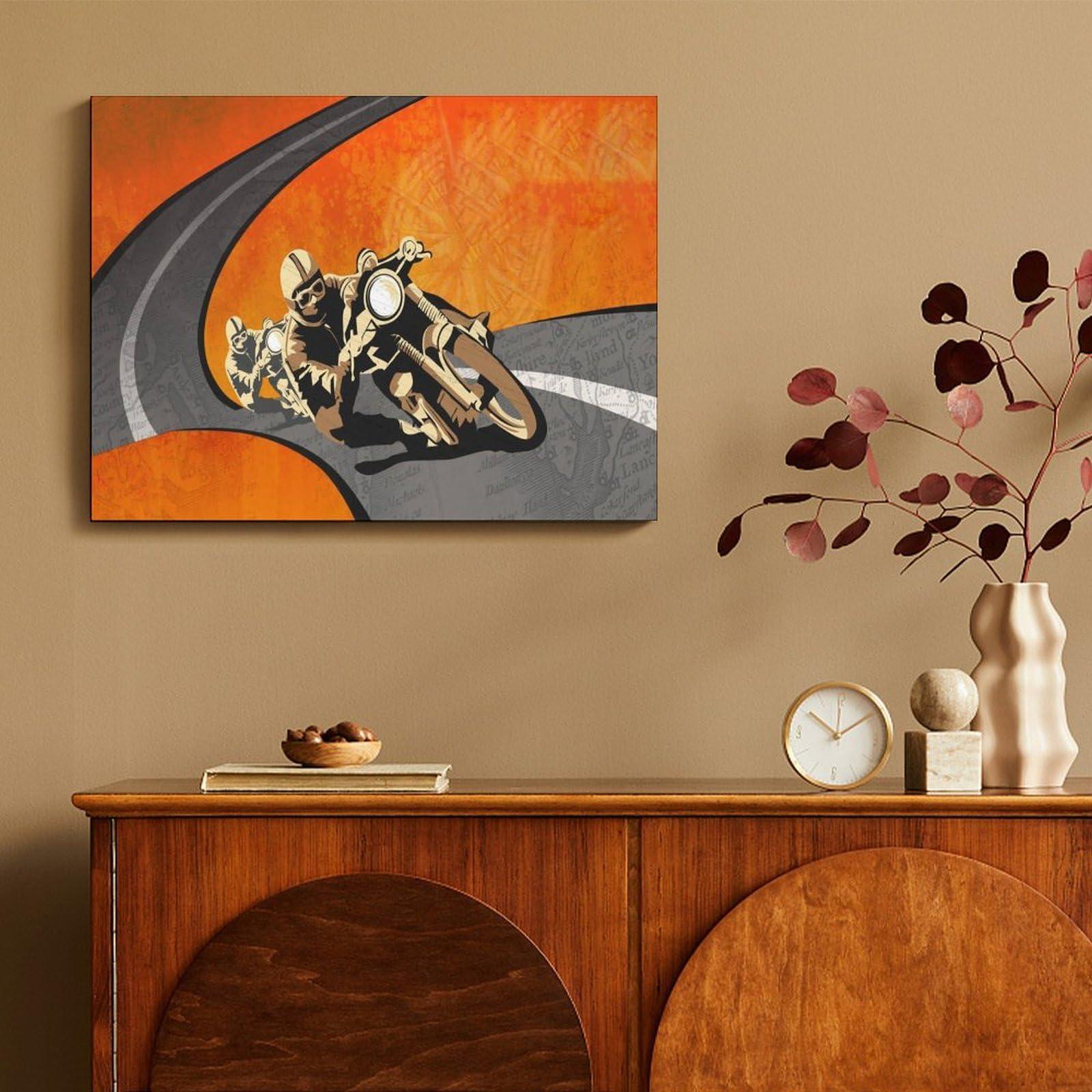 BEBUSH Art Idea Painting Poster Wall Decor Vintage Motorcycle Isle of Man Room Aesthetic Decor Canvas Wall Art Prints for Wall Decor Room Decor Bedroom Decor Gifts 8x10inch(20x26cm) Frame-style