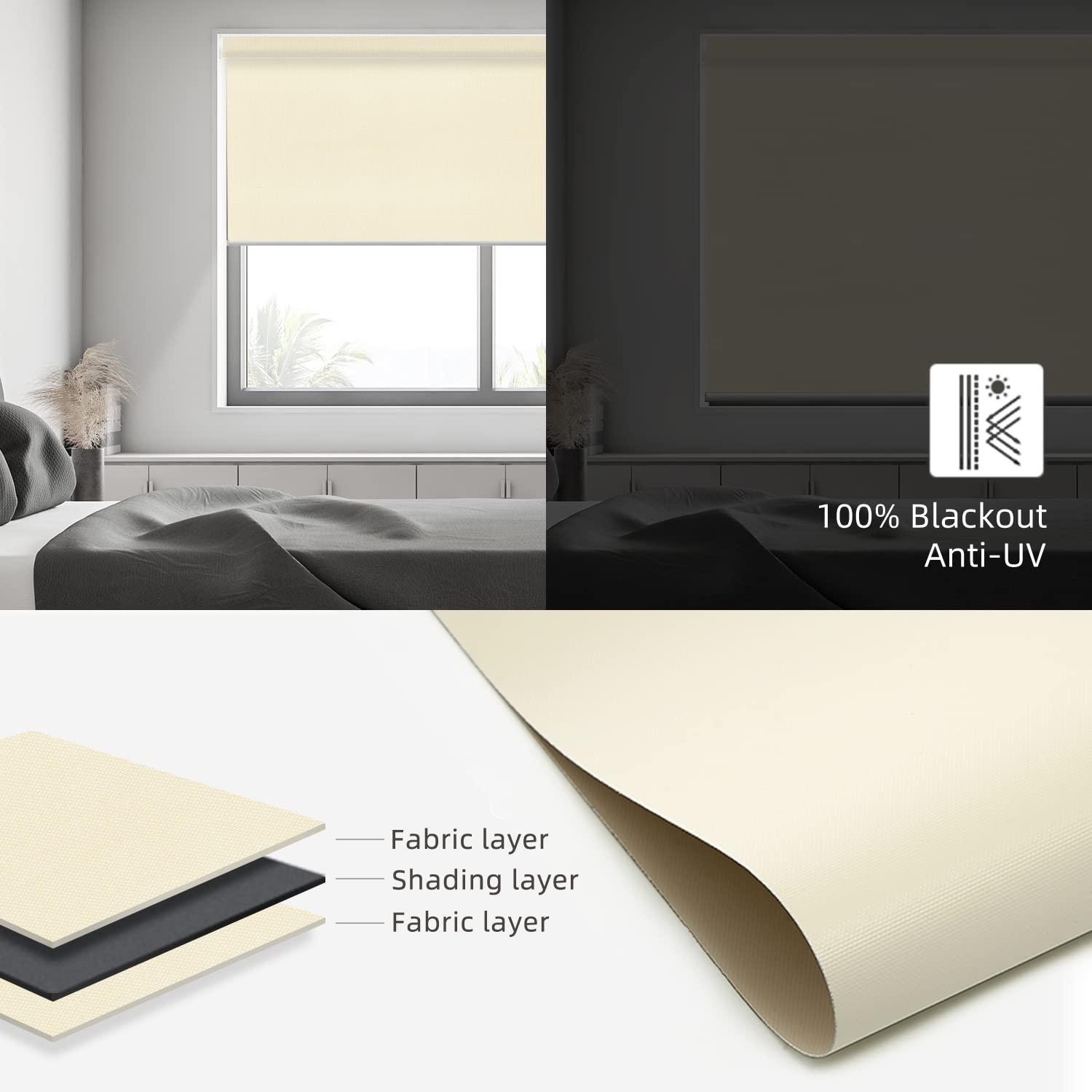 SmartWings SmartWings Motorized Blinds Compatible with Alexa and Google, Automatic Z-Wave/Zigbee Smart Shades with Remote, 100% Blackout Roller Shade, Customized Vinyl Waterproof Blind, Beige