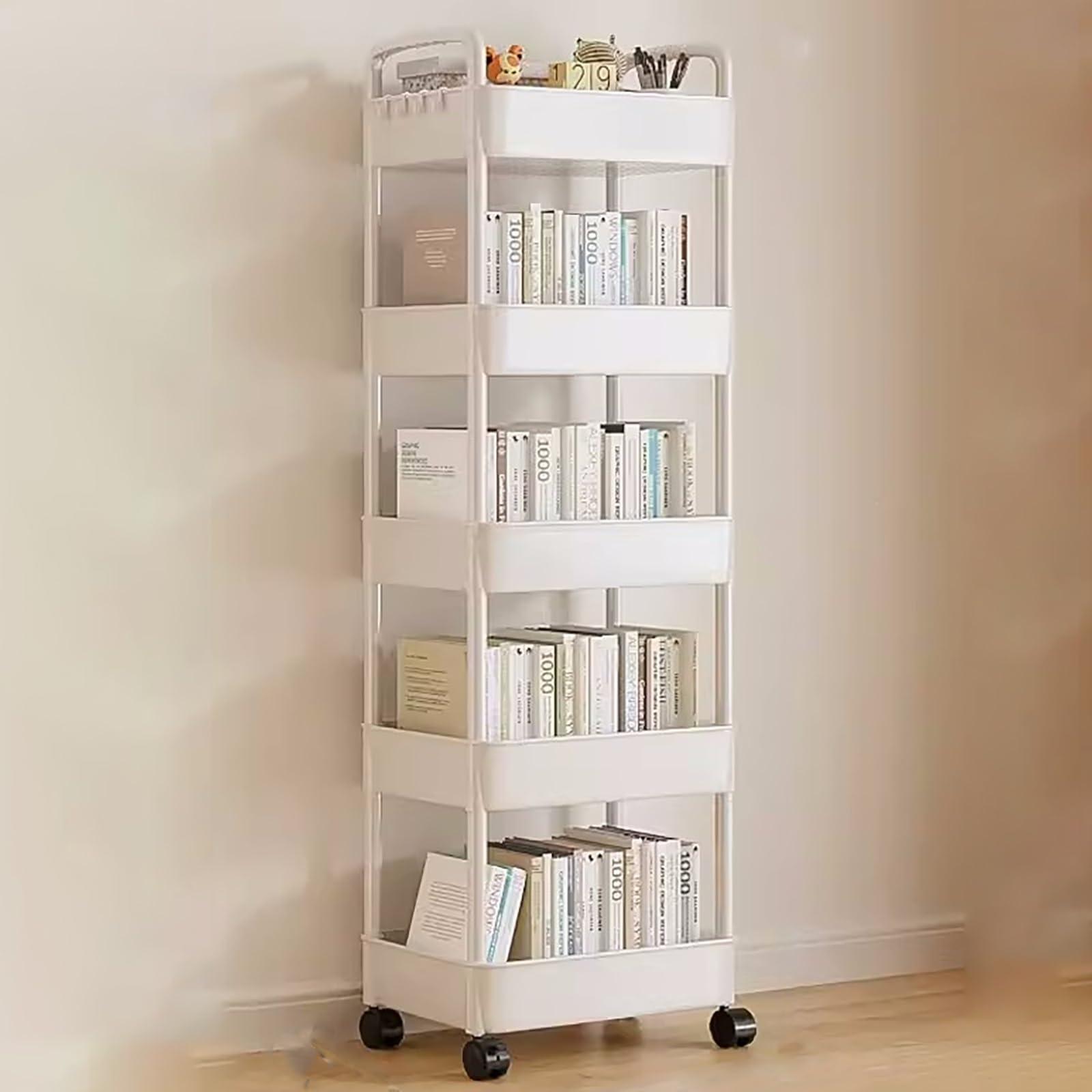 XTRYBHD XTRYBHD Compact Bookcase for Classroom, Library Reading Book Shelf, Storage Shelves with Lockable Wheels, Compact Kitchen Trolley for Narrow Spaces (Size : 5 Layers of Storage)