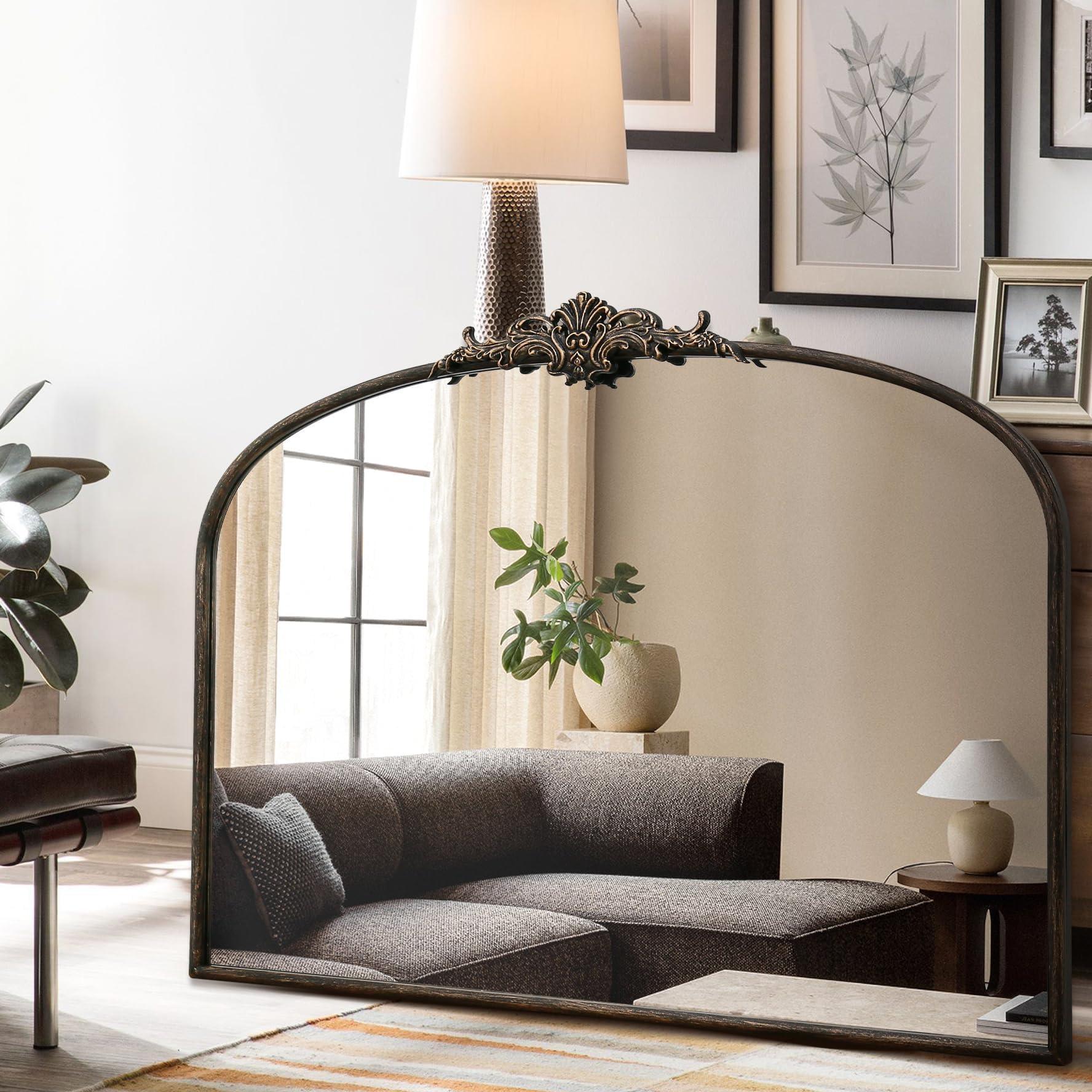 Besdomus Besdomus Large Arched Mirror, 40x30 Inches Black Traditional Vintage Ornate Baroque Mirror Antique Style Wall Mounted Mirrors for Entryway, Fireplace, Living Room, Hallway, Bathroom