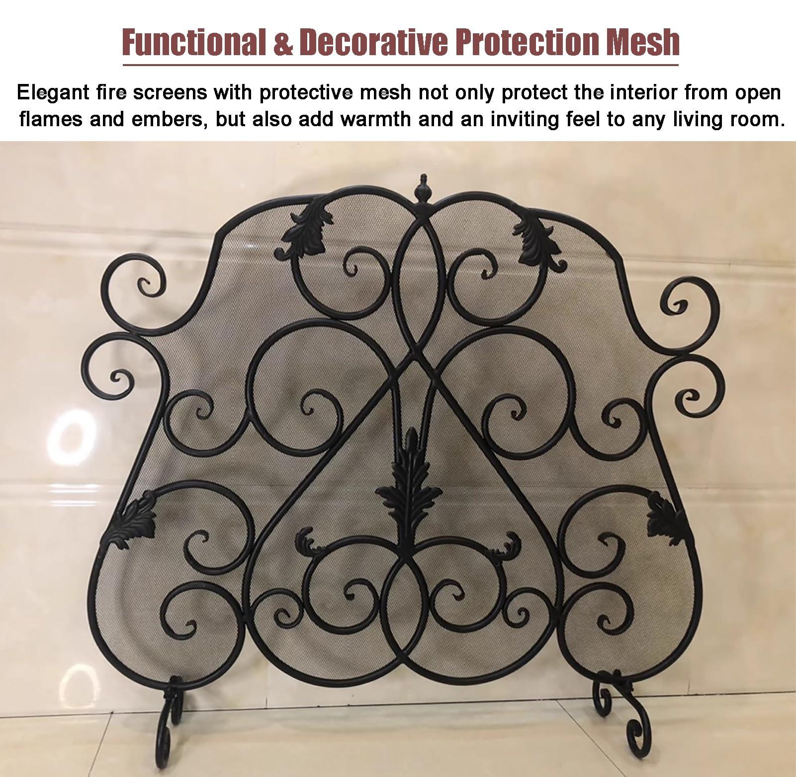 NUNETH Customizable Fireplace Screen Baby Proof, Heavy Duty Fireguard Cover with Thick Mesh, Handcrafted Balck Fire Screens, Kids Pets Safety Standing Gate