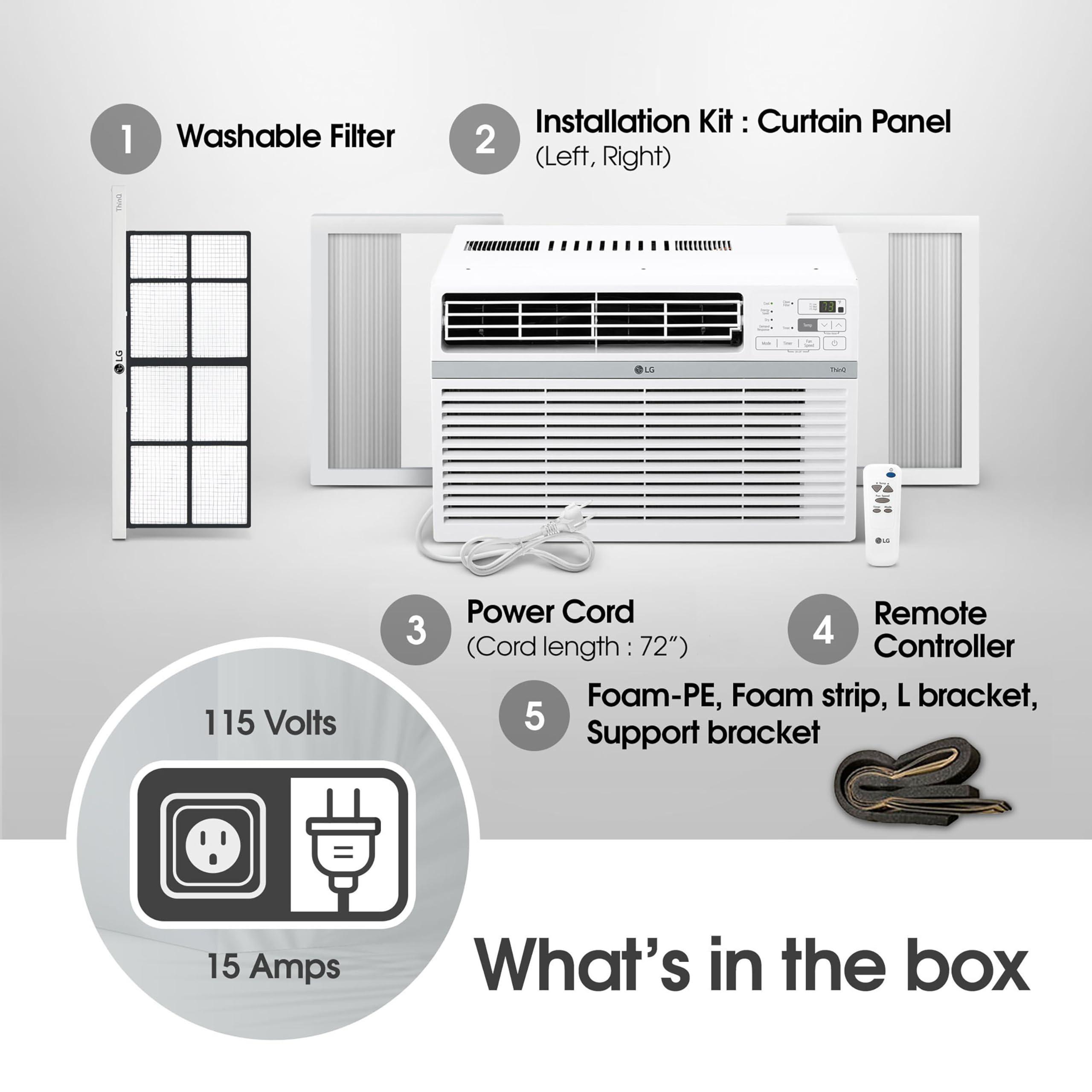 LG LG LW1024RD 10,000 Window Air Conditioner, 115V, 450 Sq.Ft. (18' x 25' Room Size), Quiet Operation, Electronic Control with Remote, 3 Cooling & Fan Speeds, Auto Restart, 10000 BTU, White