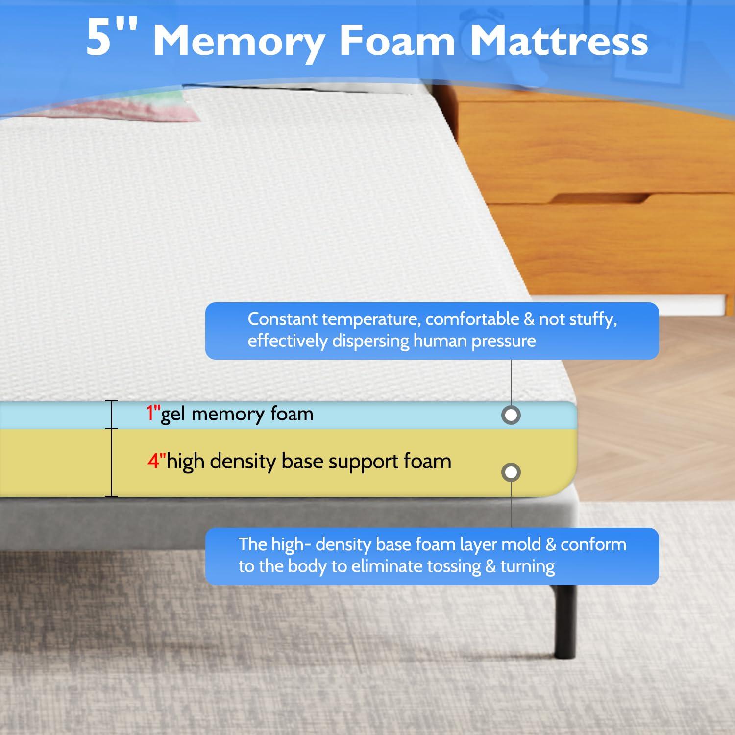 HWGEBY HWGEBY 5 Inch California King Mattress in a Box,Gel Memory Foam Mattress with High Density Density Base Support Foam,Medium Firm Mattress for Sleep and Pressure Relief,CertiPUR-US Certified
