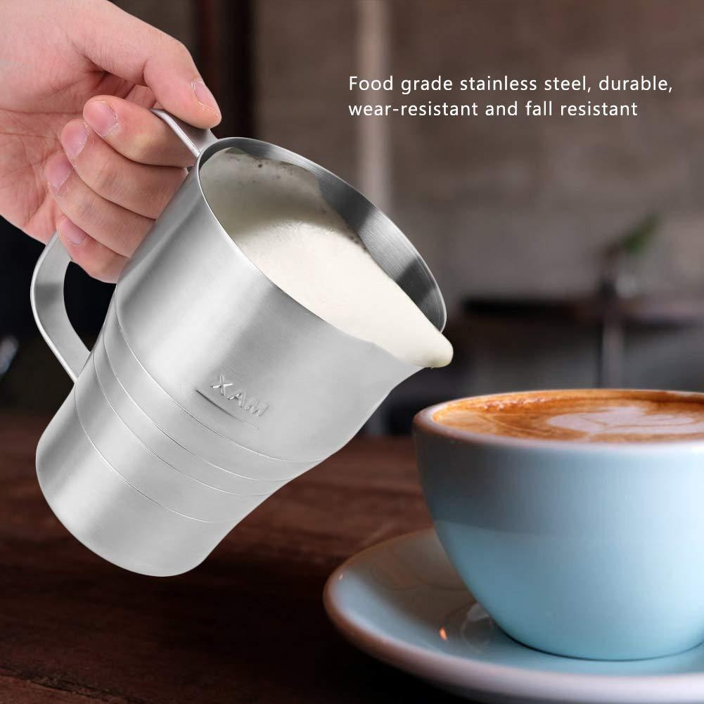 Gsycle Milk Frothing Pitcher, Stainless Steel Milk Frother Cup 900ml Milk Container Milk Steamer Cup Milk Container with Scale for Latte Art