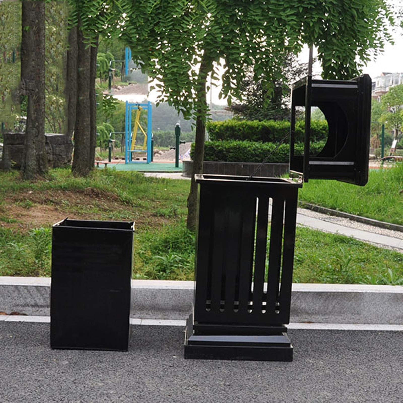 TOMYEUS TOMYEUS Outdoor Trash Can Outdoor Retro Trash Can Square Iron Commercial Waste Bin 35-inch Tall Recessed Panel Garbage Can, Recessed Decorative Panel, Black Garbage Enclosure