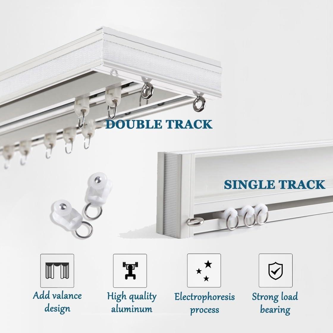 LTSRLL Double Curtain Rail Track With Valance Ceiling Or Wall Mount Curtain Tracks System For Straight Windows - 39" To 236" Sliding Drop Ceiling Curtain Pole Set Strong Load Bearing No Light Leakage(Color:S