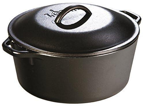 Lodge Lodge L8DOLKPLT Cast Iron Dutch Oven with Dual Handles, Pre-Seasoned, 5-Quart