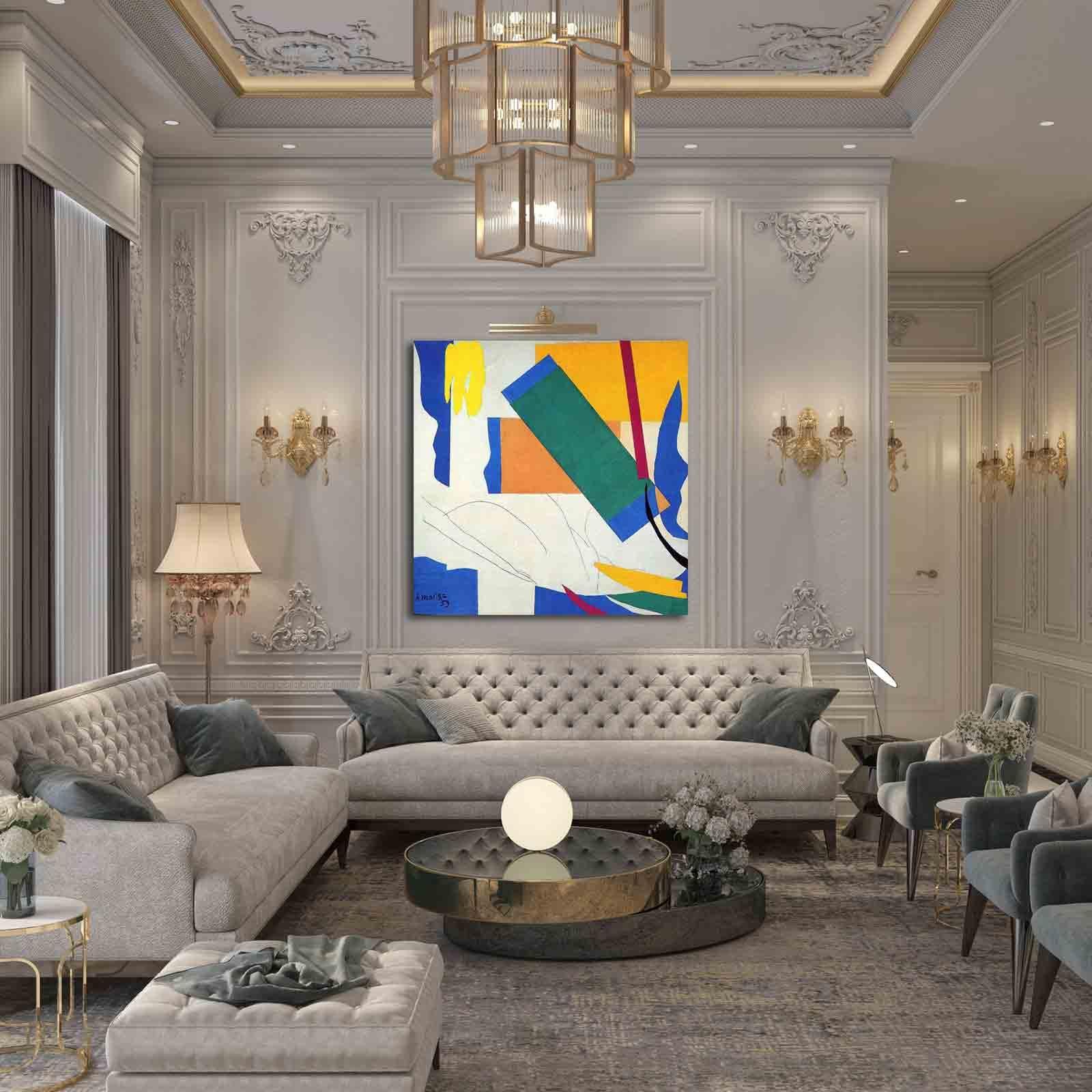 Voghart Memory of Oceania By Henri Matisse Wall Art Canvas Art Painting Poster,Pictures for Wall Decor, Wall Art for Bedroom,Art Prints Artwork Cuadros(100x100cm/39x39inch,Frameless)