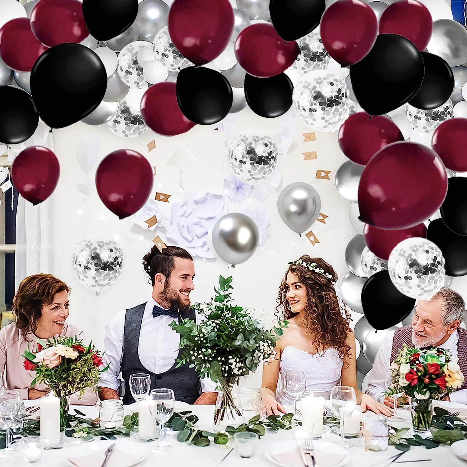 Qian\'s Party Graduation Party Decorations Maroon Black 2024/Burgundy Black Graduation Decorations Class of 2024/Burgundy Black Balloons/114Pcs Burgundy Silver Black Balloon Birthday Wedding/Maroon Black Birthday